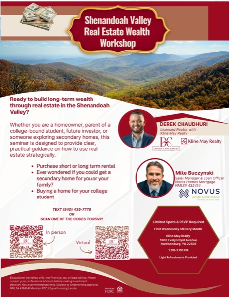 Shenandoah Valley Real Estate Wealth Workshop Flyer